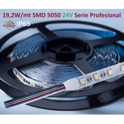 Tira LED Flexible 24V 19,2W/mt 60 Led/mt SMD 5050 IP65 RGBW, Serie Profesional, rollo 5 mts